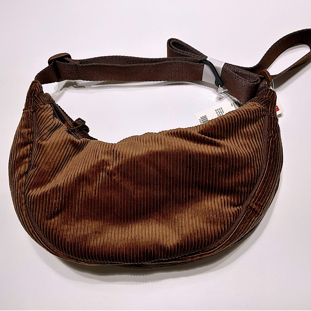 🍁  Uniqlo Round Mini Shoulder Bag - Brown Courduroy - NWT